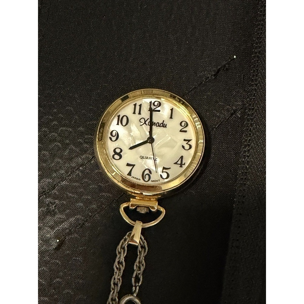Vintage Xanadu Quartz Pendant Pocket Watch Gold Tone w/ Chain Japan Movt
